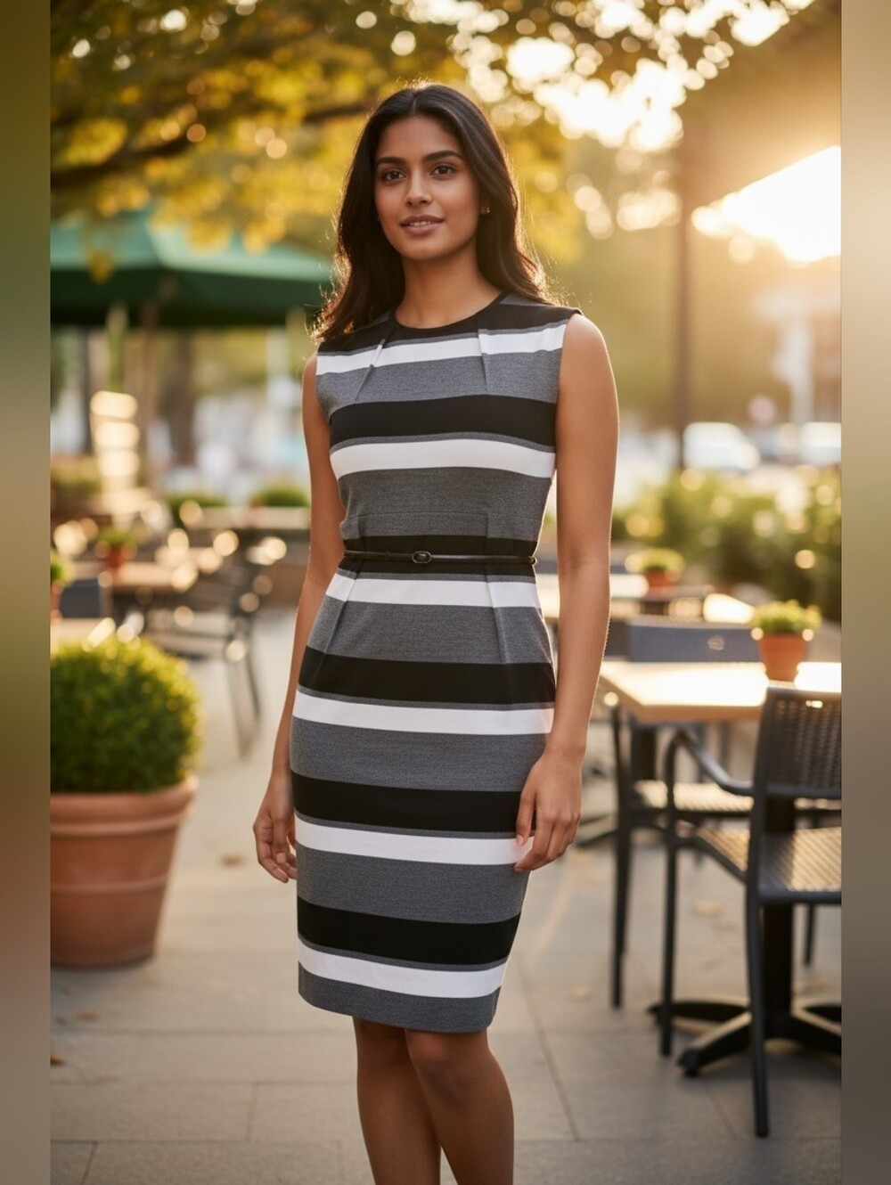 Calvin Klein - Sleeveless Striped Sheath Dress